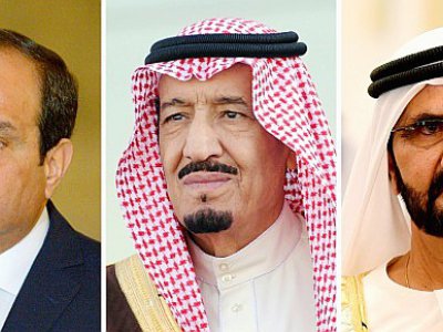 COMBO de photos réalisées le 5 juin 2017, (de G à D) l'Emir du Qatar, Cheikh Tamim ben Hamad al-Thani, le président égyptien Abdel Fattah al-Sisi, le roi Salman d'Arabie saoudite, le Premier ministre de l'UAE Cheikh  Mohammed ben Rachid al-Maktoum et - Mandel NGAN, Fayez Nureldine, Khaled DESOUKI, Lucas JACKSON [AFP/Archives]
