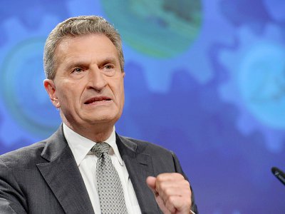 Le commissaire européen au Budget Günther Oettinger le 30 mai 2017 à Bruxelles - THIERRY CHARLIER [AFP]