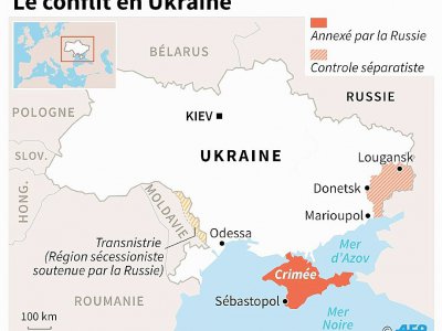 Carte de l'Ukraine avec zones contrôlées par les séparatistes et Crimée annexée par la Russie - Jochen GEBAUER, Jonathan JACOBSEN [AFP]
