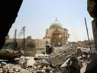 La mosquée Al-Nouri au milieu des décombres, le 29 juin 2017 à Mossoul en Irak - AHMAD AL-RUBAYE [AFP]