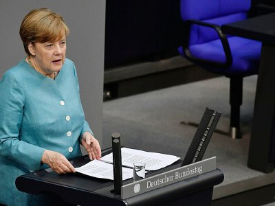 La Chancelière allemande Angela Merkel, le 29 juin 2017 devant la chambre des députés à Berlin - John MACDOUGALL [AFP]
