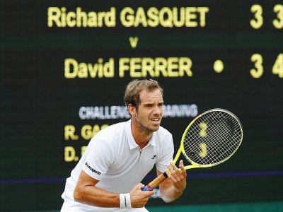 Le Français Richard Gasquet face à l'Espagnol David Ferrer au 1er tour à Wimbledon, le 4 juillet 2017 - Adrian DENNIS [AFP]