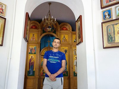 Un patient dans la chapelle du service toxicologie d'un hôpital de Donetsk, fief séparatiste, dans l'est de l'Ukraine, le 11 juillet 2017 - Aleksey FILIPPOV [AFP/Archives]