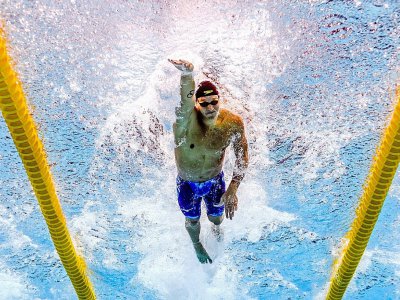 L'Américain Caeleb Dressel lancé vers la conquête du titre mondial du 100 m nage libre à Budapest, le 27 juillet 2017 - François-Xavier MARIT [AFP]