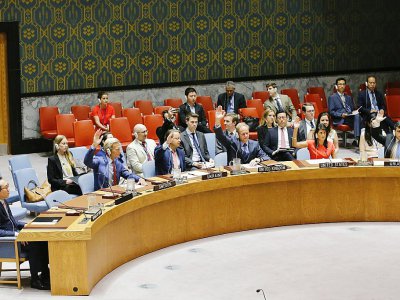 Les membres du Conseil de sécurité de l'ONU votent une résolution prévoyant de nouvelles sanctions contre la Corée du Nord, le 5 août 2017 à New York - EDUARDO MUNOZ ALVAREZ [AFP]