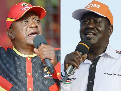 Photomontage fait le 7 août de portrait du président kényan Uhuru Kenyattaet du principal opposant Raila Odinga - TONY KARUMBA, SIMON MAINA [AFP]