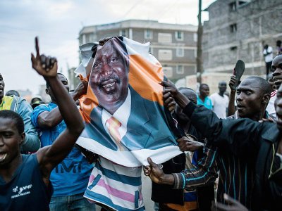 Marche de partisans de Raila Odinga, candidat de l'opposition à la présidentielle kényane, le 10 août 2017 à Nairobi - LUIS TATO [AFP]