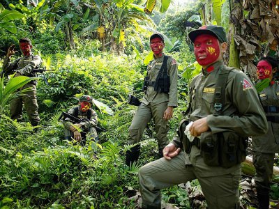 Des guerilleros maoïstes de la Nouvelle armée du peuple (NPA), dans les montagnes de la Sierra Madre, dans la jungle philippine, le 30 juillet 2017 - Noel CELIS [AFP]