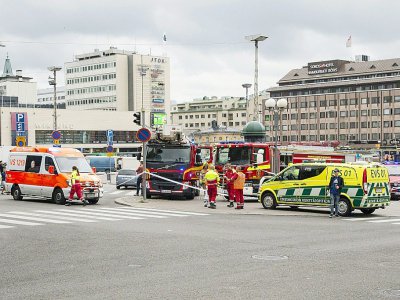 Périmètre de sécurité après des agressions au couteau à Turku, en Finlande, le 18 août 2017 - Roni Lehti [Lehtikuva/AFP]