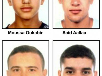 Un photomontage fait le 18 août 2017 de photos de suspects de l'attentat de Barcelone distribuées par la police catalane - - [MOSSOS D'ESQUADRA/AFP]