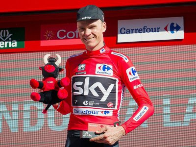 Le Britannique Chris Froome, nouveau maillot rouge du Tour d'Espagne, le 21 août 2017 à Andorre-la-Vieille - JAIME REINA [AFP]