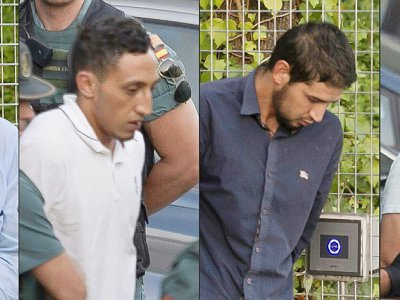 Mohamed Houli Chemlal, Driss Oukabir, Salah El Karib et Mohamed Aallaa, soupçonnés d'implication dans une cellule terroriste qui a commis deux attentats en Espagne, sur un montage de photos réalisé le 22 août 2017 - STRINGER [AFP]