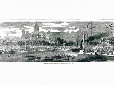 Gravure illustrant l'inauguration du canal de Caen le 23 août 1857. - Maxence Gorréguès