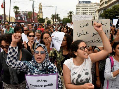 Manifestation à Casablanca pour dénoncer les violences sexuelles à l'encontre des femmes, le 23 août 2017 - STRINGER [AFP]