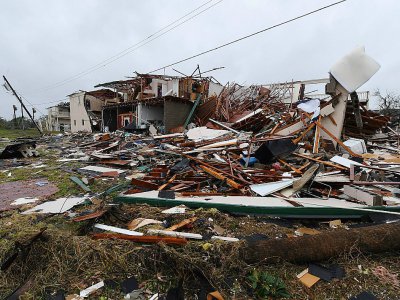 Habitations dévastée par la tempête Harvey à Rockport au Texas, le 26 août 2017. - MARK RALSTON [AFP]