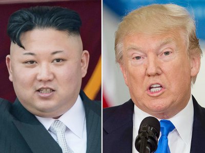 Un photomontage réalisé le 2 septembre 2017 de portraits des dirigeants nord-coréen Kim Jong-UN et américain Donald Trump - SAUL LOEB, Ed JONES [AFP/Archives]