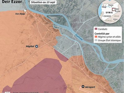 Carte des combats autour de Deir Ezzor - Sabrina BLANCHARD [AFP]