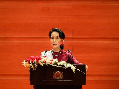 Aung San Suu Kyi lors d'un discours à la nation le 19 septembre 2017 à Naypyidaw - Ye Aung THU [AFP]