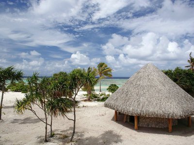 Le complexe touristique érigé sur l'îlot de Tetiaroa, en Polynésie française, ayant appartenu à Marlon Brando, le 10 décembre 2013 - Gregory BOISSY [AFP/Archives]