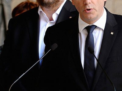 Le président séparatiste du gouvernement catalan Carles Puigdemont, le 20 septembre à Barcelone - Josep LAGO [AFP]