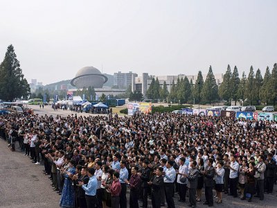 Attente avant l'ouverture de la 13e Foire internationale à Pyongyang, le 25 septembre 2017 - Ed JONES [AFP]