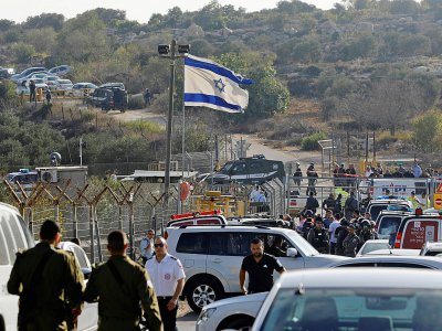 L'entrée de Har Adar, une colonie de Cisjordanie occupée située à une quinzaine de kilomètres à l'ouest de Jérusalem, le 26 septembre 2017 - MENAHEM KAHANA [AFP]