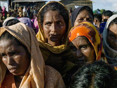 Des réfigiés rohingyas dans le camp d'Ukhia, au Bangladesh, le 4 octobre 2017 - FRED DUFOUR [AFP]