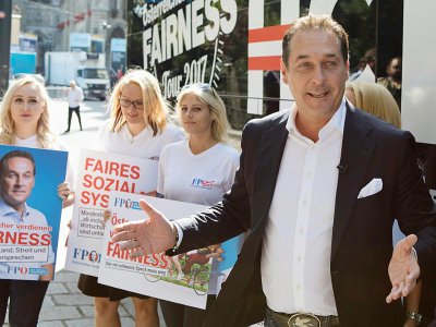 Le dirigeant du Parti de la liberté d'Autriche (FPÖ) Heinz-Christian Strache à Vienne le 31 août 2017 - ALEX HALADA [AFP/Archives]