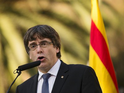 Le président catalan Carles Puigdemont, le 15 octobre 2017 à Barcelone - PAU BARRENA [AFP]