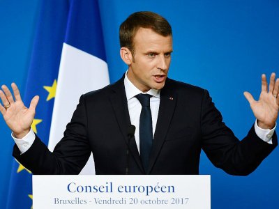 Le président Emmanuel Macron, le 20 octobre 2017 à Bruxelles - JOHN THYS [AFP]