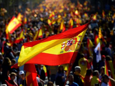 Manifestation pour défendre l'unité de l'Espagne, le 29 octobre 2017 à Barcelone, moins de 48 heures après la proclamation de la "République catalane" par le parlement régional - PIERRE-PHILIPPE MARCOU [AFP]