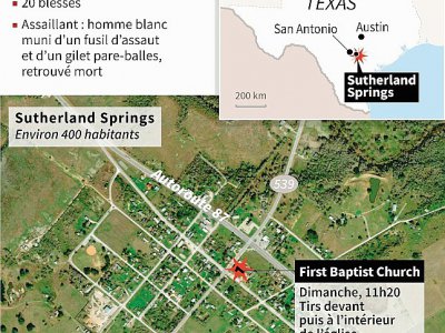 Localisation de la fusillade dans une église au Texas dimanche. - Paz PIZARRO [AFP]