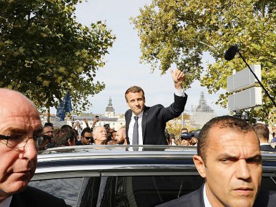 Emmanuel Macron, lors d'un déplacement à Lyon sur le thème de la sécurité, le 28 septembre 2017 - LUDOVIC MARIN [AFP/Archives]