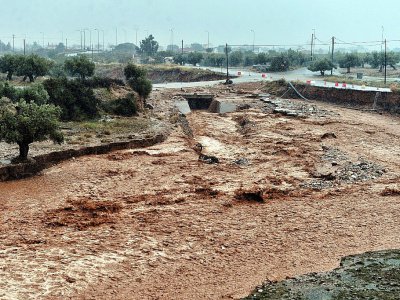 Des flots d'eau boueuse après les inondations près d'Athènes - VALERIE GACHE [AFP]