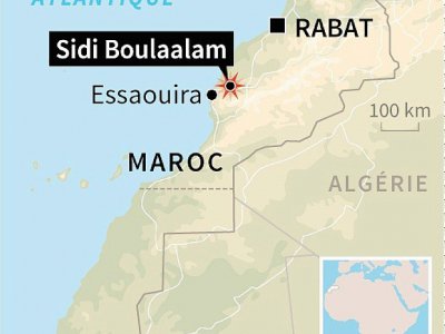 Localisation de Sidi Boulaalam au Maroc, où au moins 15 personnes ont été tuées dimanche dans une bousculade lors d'une distribution d'aide alimentaire. - Kun TIAN [AFP]