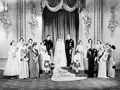 Le mariage d'Elizabeth et du prince Philipp, le 20 novembre 1947 à Buckingham Palace, à Londres - STR [AFP/Archives]