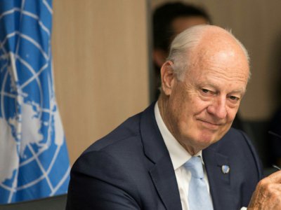 L'émissaire de l'ONU pour la Syrie Staffan de Mistura lors de négociations à Genève le 14 juillet 2017 - Xu Jinquan [POOL/AFP/Archives]