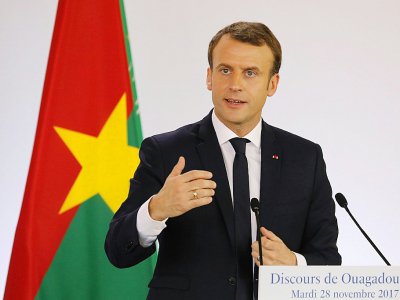 Emmanuel Macron prononce un discours à l'université de Ouagadougou le 28 novembre 2017 - LUDOVIC MARIN [AFP]