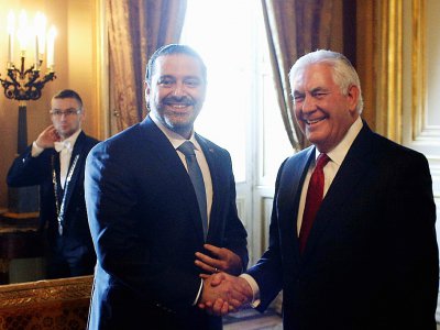 Le Premier ministre libanais Saad Hariri (g) et le secrétaire d'Etat américain Rex Tillerson, le 8 décembre 2017 à l'Elysée, à Paris - Thibault Camus [POOL/AFP]