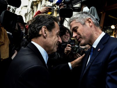 Nicolas Sarkozy et Laurent Wauquiez le 8 décembre 2017 à Lyon - JEFF PACHOUD [AFP]