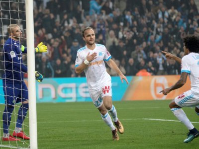 Valère Germain a été le grand artisan de la victoire de Marseille face à Saint-Etienne au Vélodrome, le 10 décembre 2017 - BERTRAND LANGLOIS [AFP]