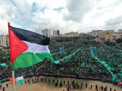 Manifestation monstre du Hamas à Gaza lors de laquelle le mouvement palestinien a appelé à manifester contre la décision de Donald Trump sur Jérusalem, le 14 décembre 2017 - MOHAMMED ABED [AFP]