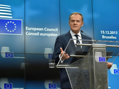 Le président du Conseil européen  Donald Tusk le 15 décembre 2017 à Bruxelles - JOHN THYS [AFP]