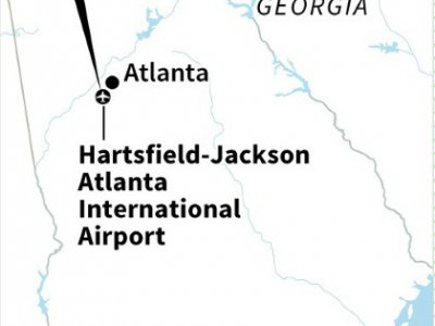 Map of Georgia in US locating the Hartsfield-Jackson Atlanta International Airport. - Laurence CHU [AFP]
