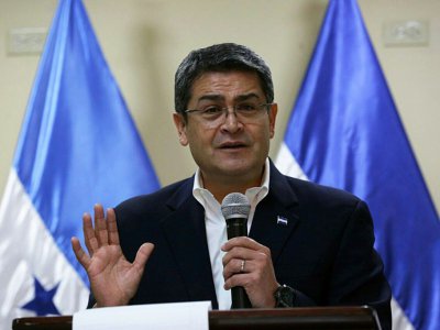 Le président réélu Juan Orlando Hernandez lors d'une conférence de presse, le 20 décembre 2017 à Tegucigalpa, au Honduras - [Présidence du Honduras/AFP]