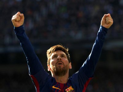 La star du FC Barcelone Lionel Messi après avoir marqué un penalty contre le Real Madrid, le 23 décembre 2017 à Bernabeu - CURTO DE LA TORRE [AFP]