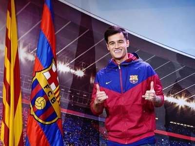 Le nouveau milieu de terrain de Barcelone Philippe Coutinho le 7 janvier 2018 dans son nouveau club - Josep LAGO [AFP]