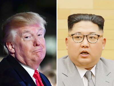 Montage réalisé le 30 novembre 2017 de portraits du président américain Donald Trump et du dictateur nord-coréen Kim Jong-Un - KCNA via KNS, Nicholas KAMM [KCNA VIA KNS/AFP]