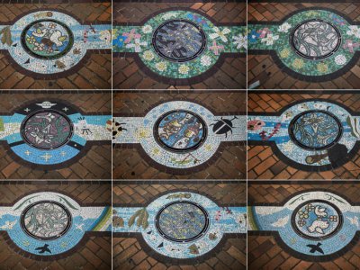 Montage de photos du 22 novembre 2017 de plaques d'égout décorées dans différentes villes du Japon - Behrouz MEHRI [AFP]