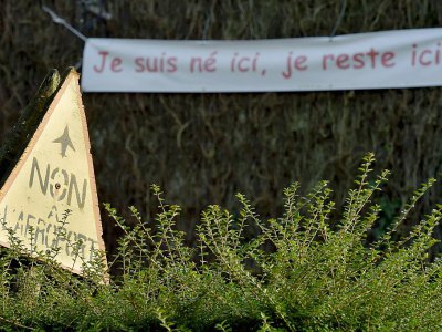 Des panneaux anti-aéroport dans la Zad de Notre-Dame-des-Landes, le 16 janvier 2018 - LOIC VENANCE [AFP]